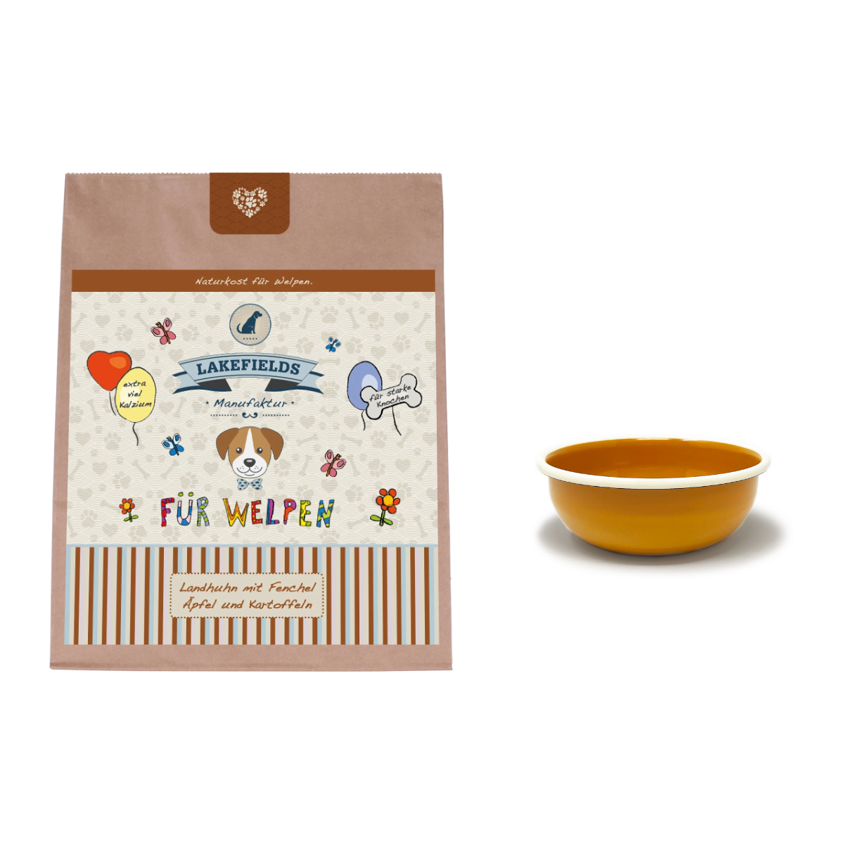 Trockenfutter HUHN für Welpen mit Futternapf | Amber Edition