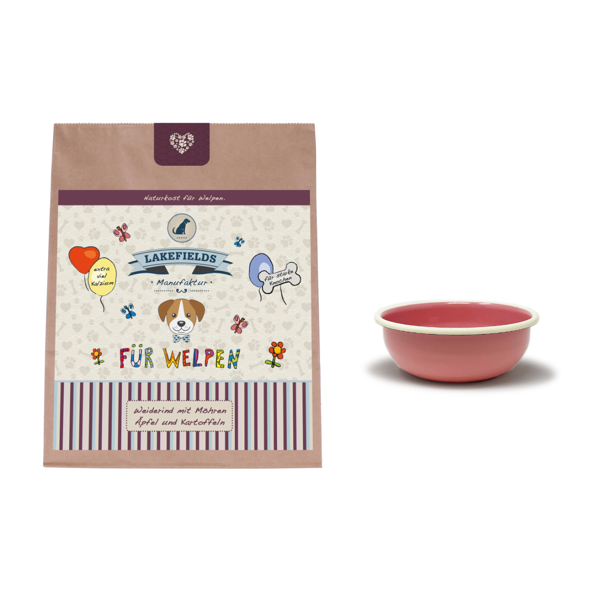 Trockenfutter RIND für Welpen mit Futternapf | Pink Berry Edition