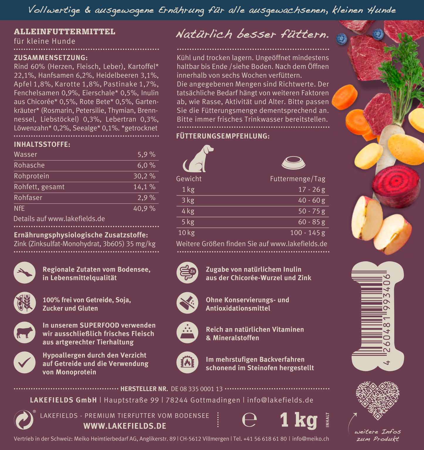 SUPERFOOD Komplettmenü RIND | kleine Hunde