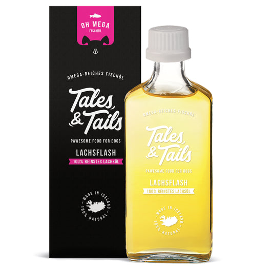 Tales & Tails Lachsöl Flasche und Packung